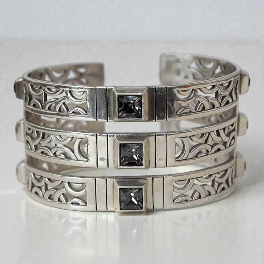 Brighton Bloc Haus Wide Cuff Bangle Bracelet Crystal Architectural 1.5 Inch